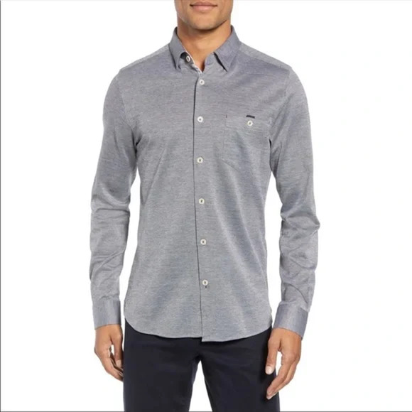 Ted Baker London‎ Timothy Slim Fit Cotton Jersey Button Down Shirt Men's 44 - Picture 1 of 13